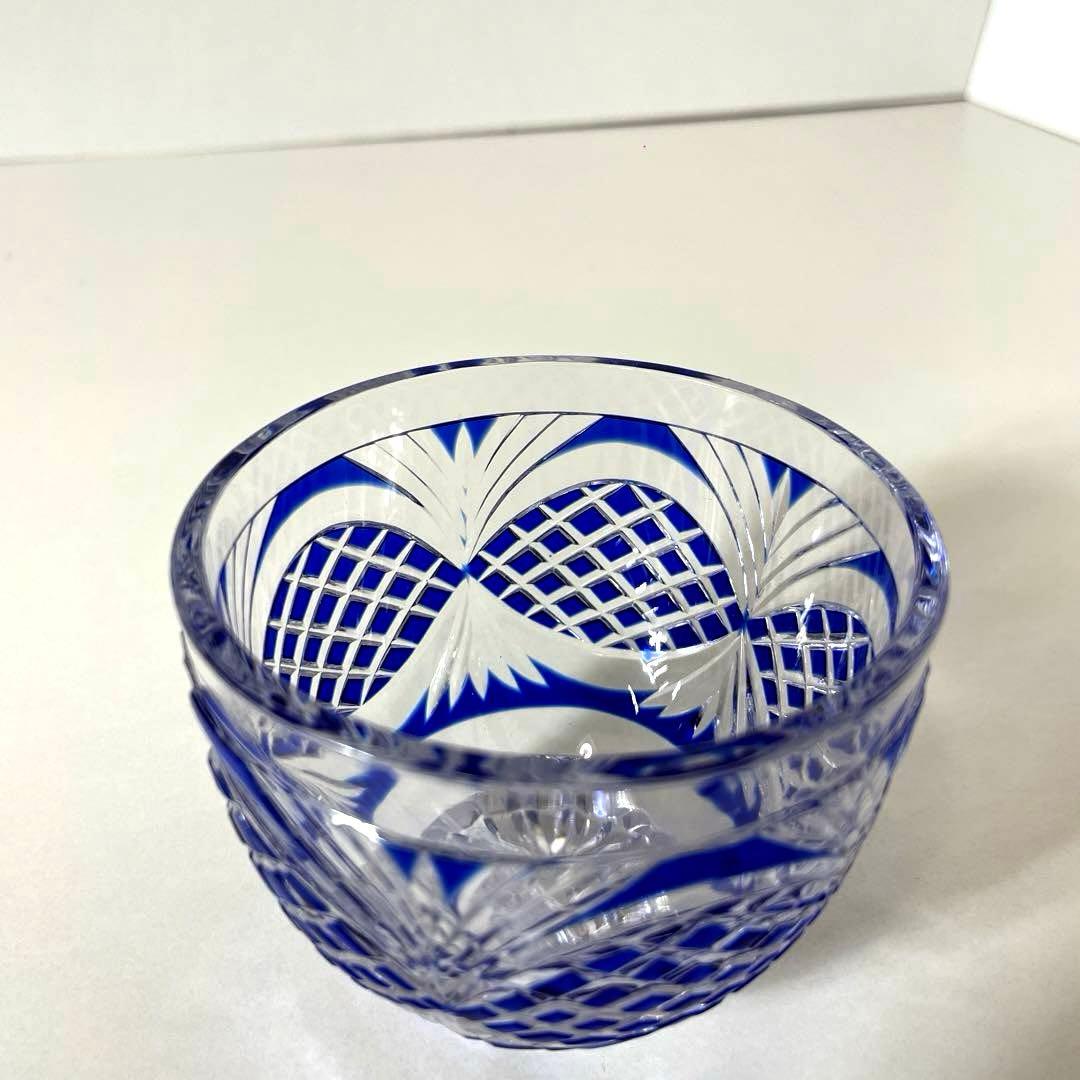 #XG338カメイガラス・藍被硝子・薩摩切子・猪口・蓋付子付・友箱・酒器・骨董