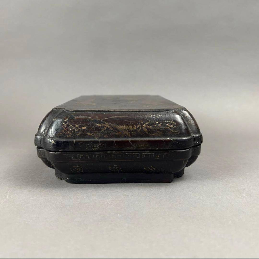 黒漆金彩長方箱 美術品　茶道具　骨董品　漆箱　漆器　黒漆　文房具　重箱　香道具