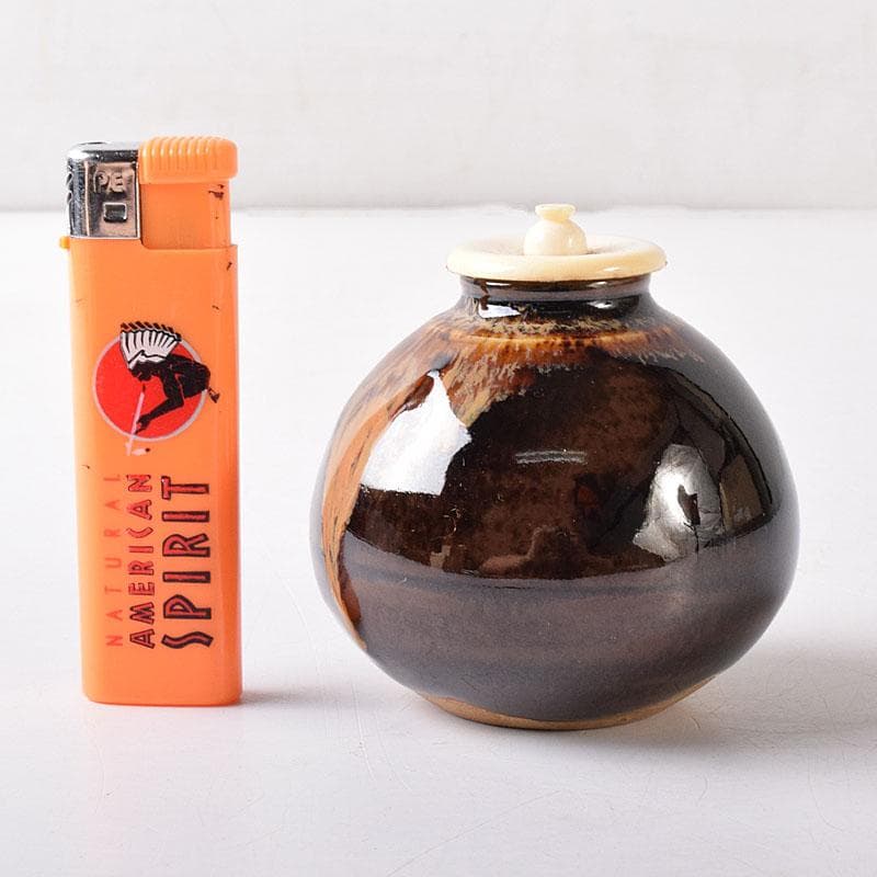 茶道具　京焼　清水焼　桶谷定一作　文琳茶入　仕覆付　共箱　V　7704