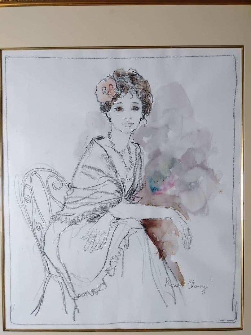 【ベルナール・シャロワ】　デッサン・アールヌーボー風 女性肖像画